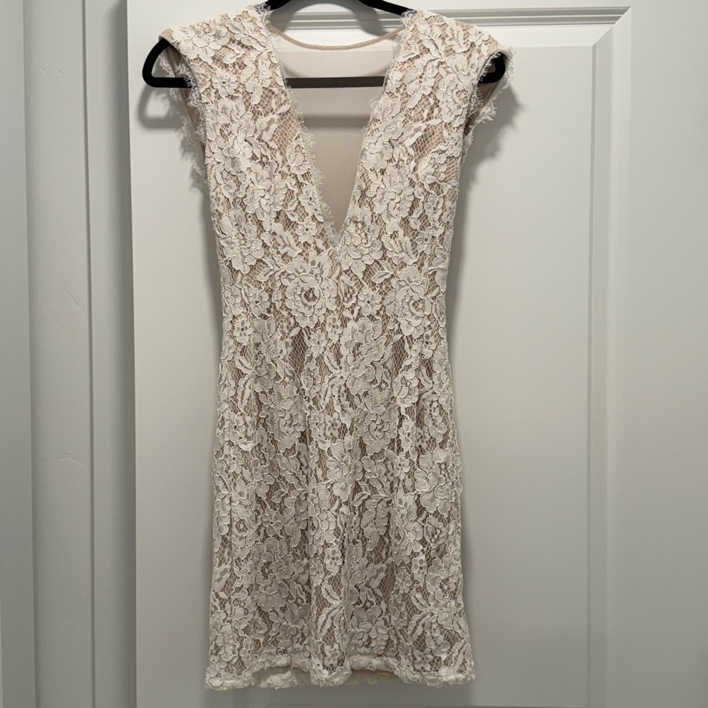 Aidan Mattox Cream Lace Mini Dress